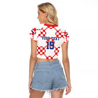 Custom World Football 2026 Croatia Raglan Cropped T Shirt Hrvatska Checkerboard Style - Wonder Print Shop