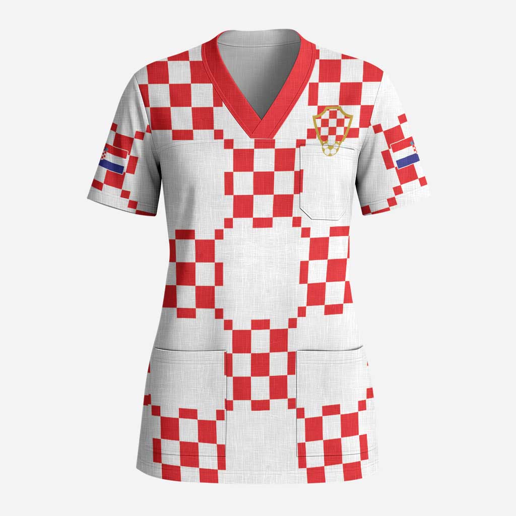 Custom World Football 2026 Croatia Scrub Top Hrvatska Checkerboard Style - Wonder Print Shop