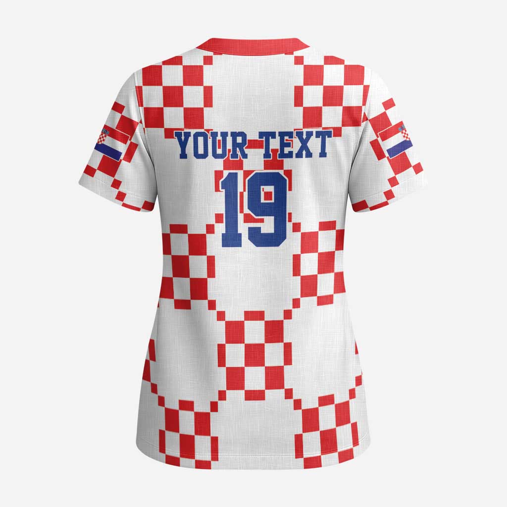 Custom World Football 2026 Croatia Scrub Top Hrvatska Checkerboard Style - Wonder Print Shop