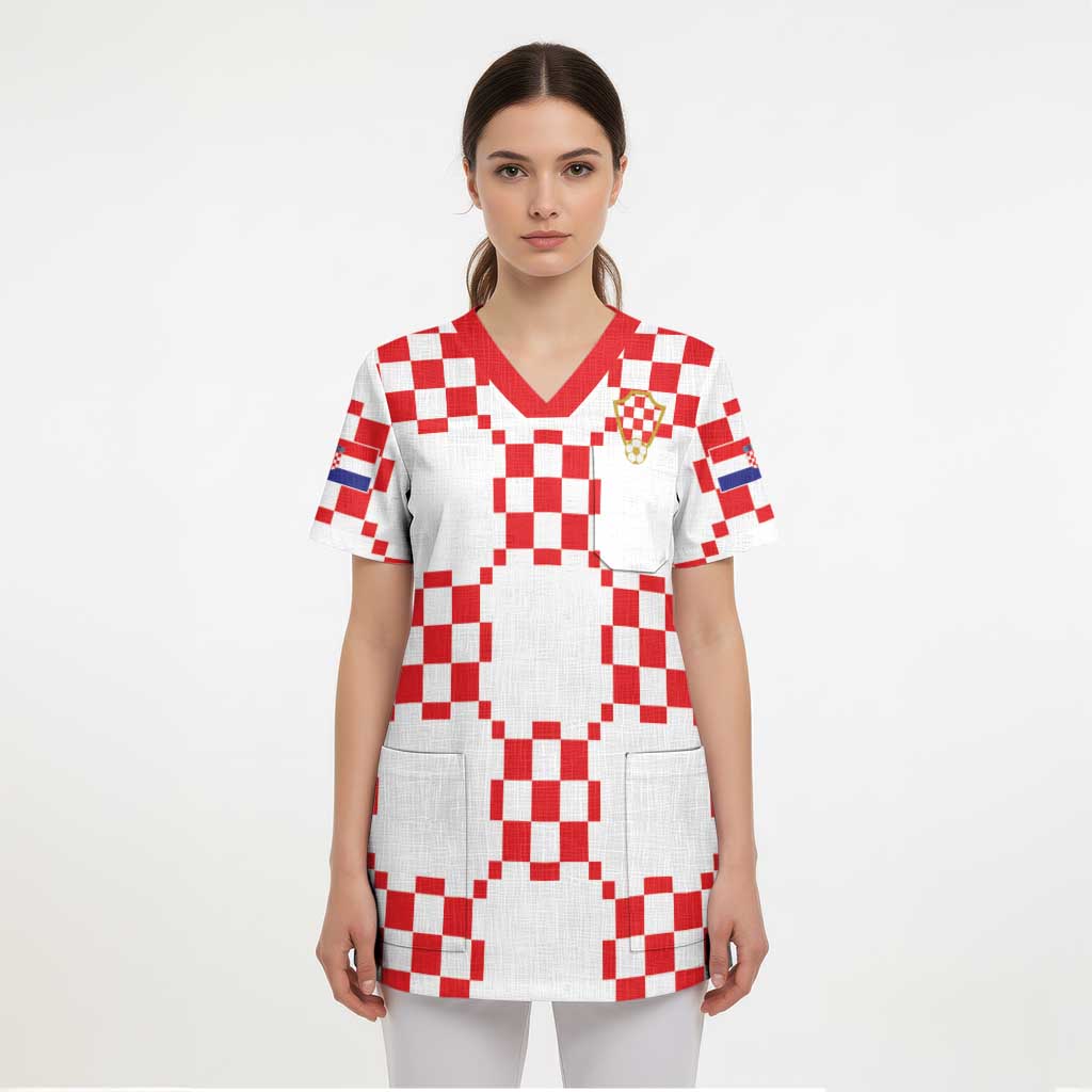 Custom World Football 2026 Croatia Scrub Top Hrvatska Checkerboard Style - Wonder Print Shop