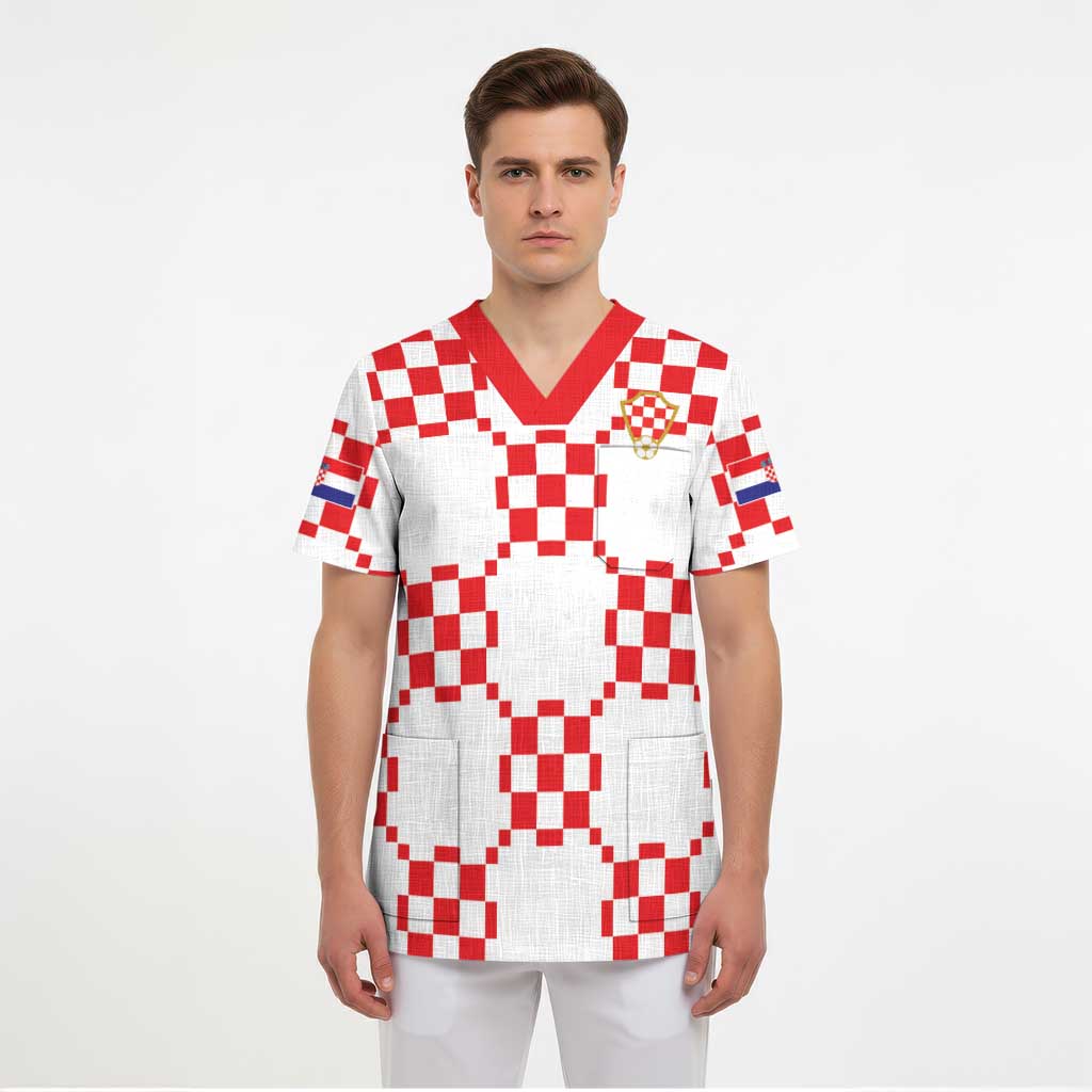 Custom World Football 2026 Croatia Scrub Top Hrvatska Checkerboard Style - Wonder Print Shop