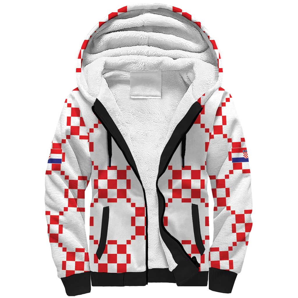 Custom World Football 2026 Croatia Sherpa Hoodie Hrvatska Checkerboard Style - Wonder Print Shop