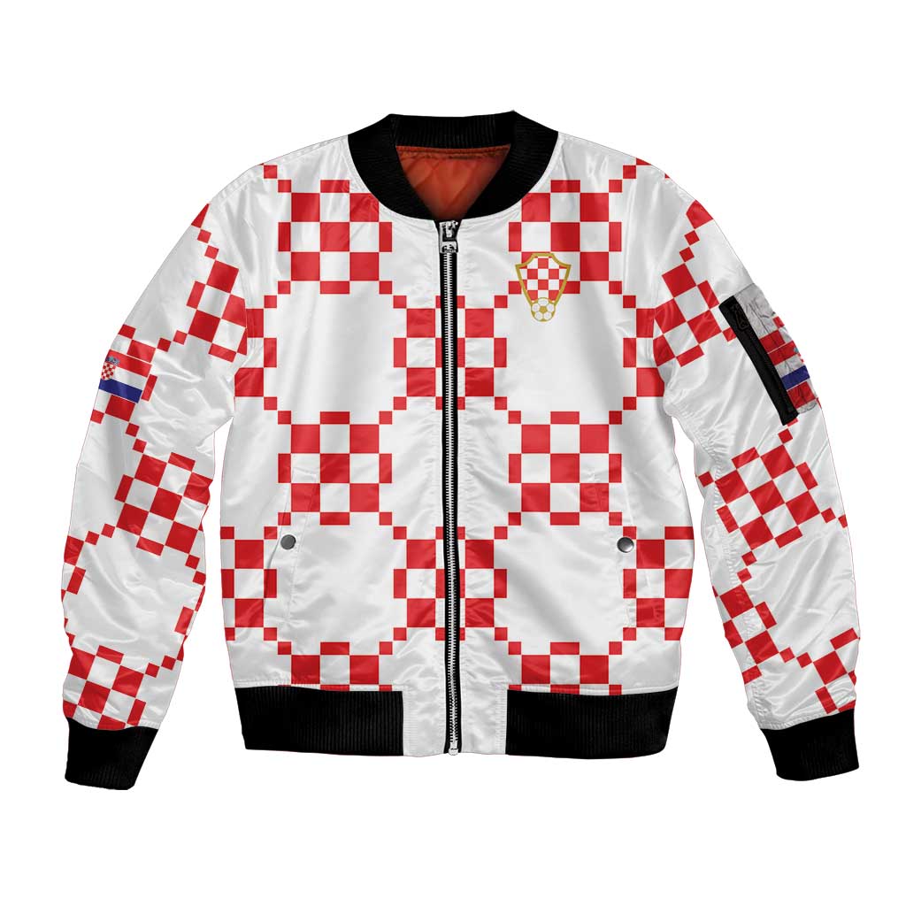 Custom World Football 2026 Croatia Sleeve Zip Bomber Jacket Hrvatska Checkerboard Style - Wonder Print Shop
