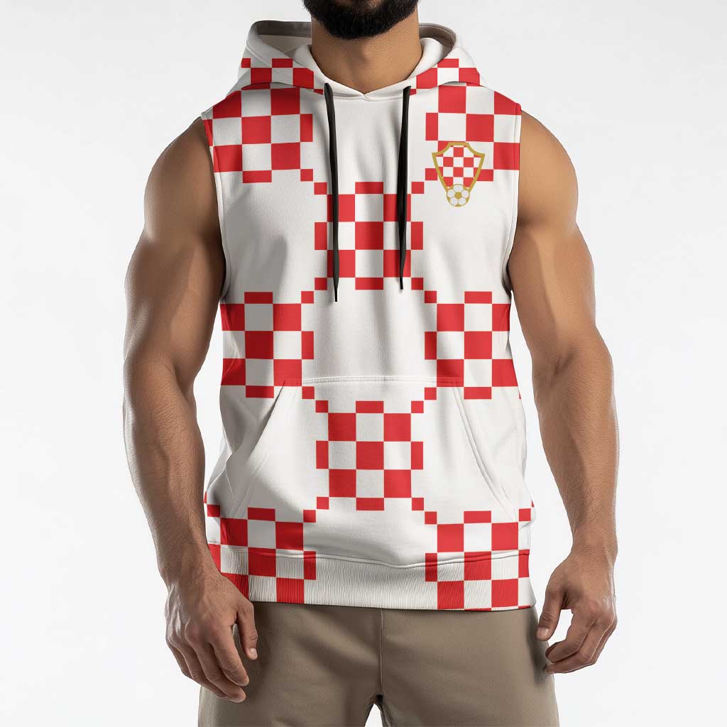 Custom World Football 2026 Croatia Sleeveless Hoodie Hrvatska Checkerboard Style - Wonder Print Shop