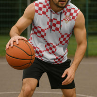 Custom World Football 2026 Croatia Sleeveless Hoodie Hrvatska Checkerboard Style - Wonder Print Shop