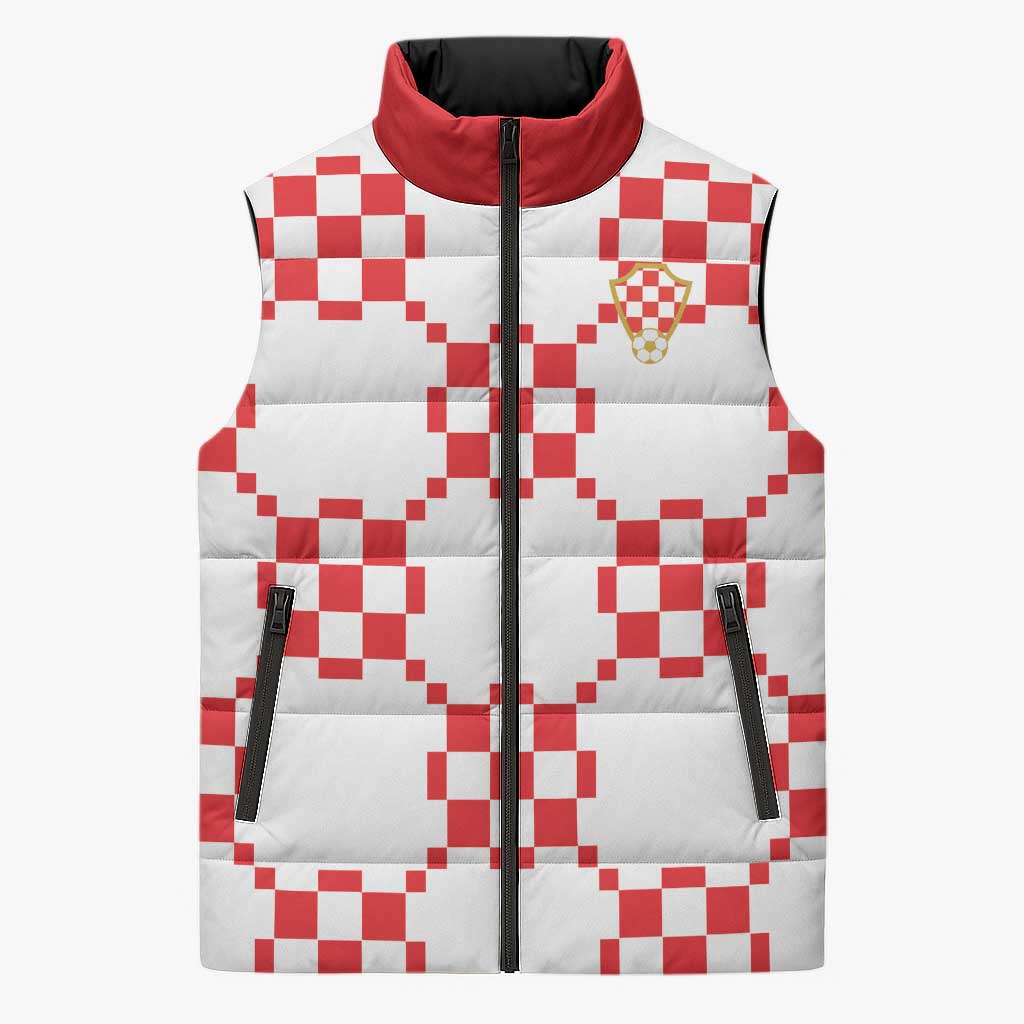 Custom World Football 2026 Croatia Sleeveless Puffer Jacket Hrvatska Checkerboard Style - Wonder Print Shop