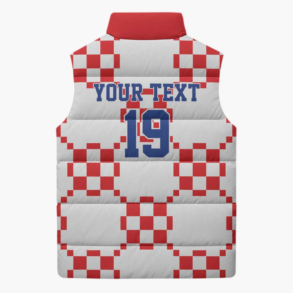 Custom World Football 2026 Croatia Sleeveless Puffer Jacket Hrvatska Checkerboard Style - Wonder Print Shop