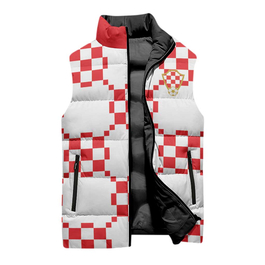 Custom World Football 2026 Croatia Sleeveless Puffer Jacket Hrvatska Checkerboard Style - Wonder Print Shop
