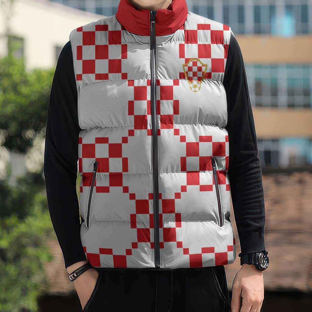 Custom World Football 2026 Croatia Sleeveless Puffer Jacket Hrvatska Checkerboard Style - Wonder Print Shop