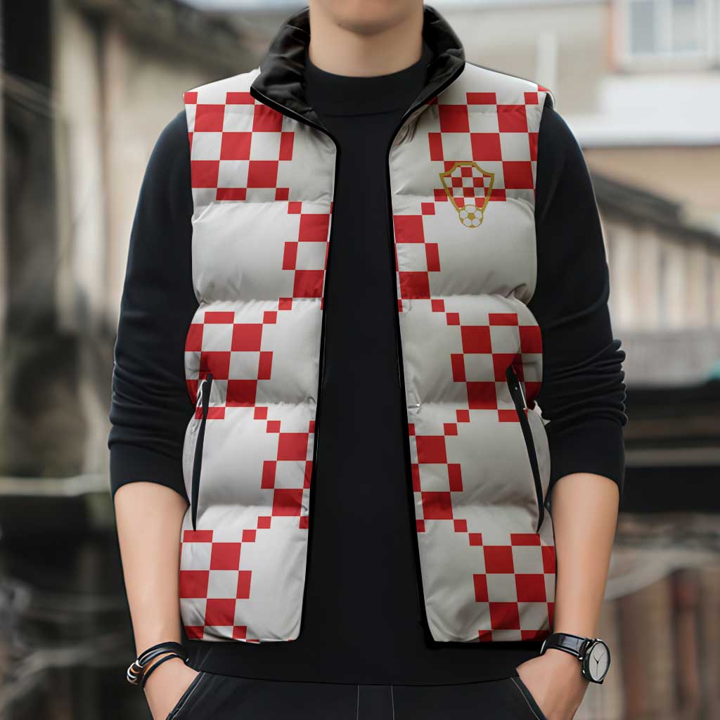 Custom World Football 2026 Croatia Sleeveless Puffer Jacket Hrvatska Checkerboard Style - Wonder Print Shop