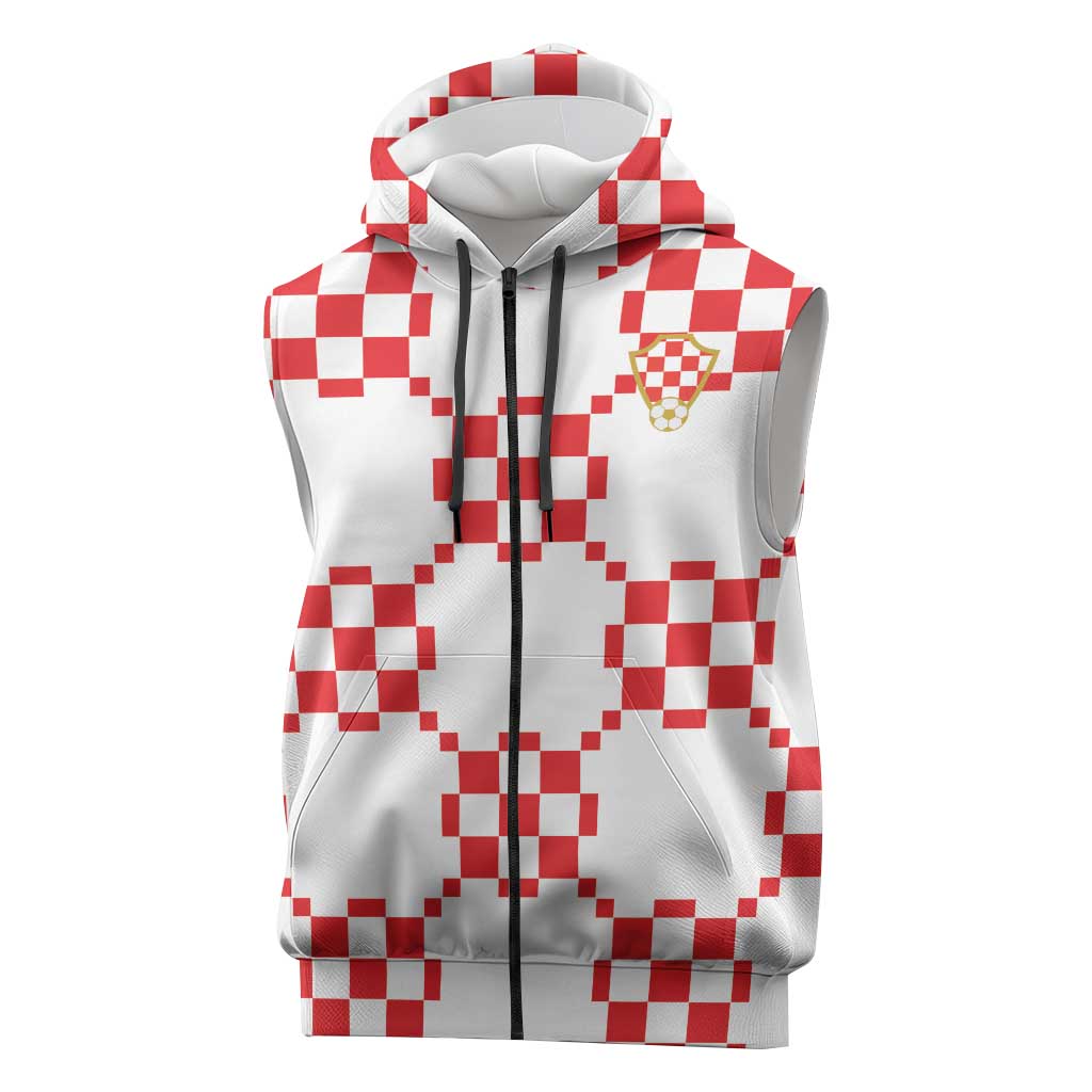 Custom World Football 2026 Croatia Sleeveless Zip Hoodie Hrvatska Checkerboard Style - Wonder Print Shop
