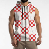Custom World Football 2026 Croatia Sleeveless Zip Hoodie Hrvatska Checkerboard Style - Wonder Print Shop