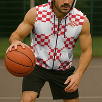 Custom World Football 2026 Croatia Sleeveless Zip Hoodie Hrvatska Checkerboard Style - Wonder Print Shop