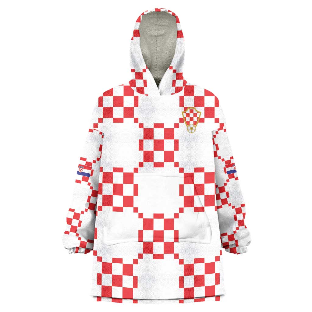Custom World Football 2026 Croatia Wearable Blanket Hoodie Hrvatska Checkerboard Style - Wonder Print Shop