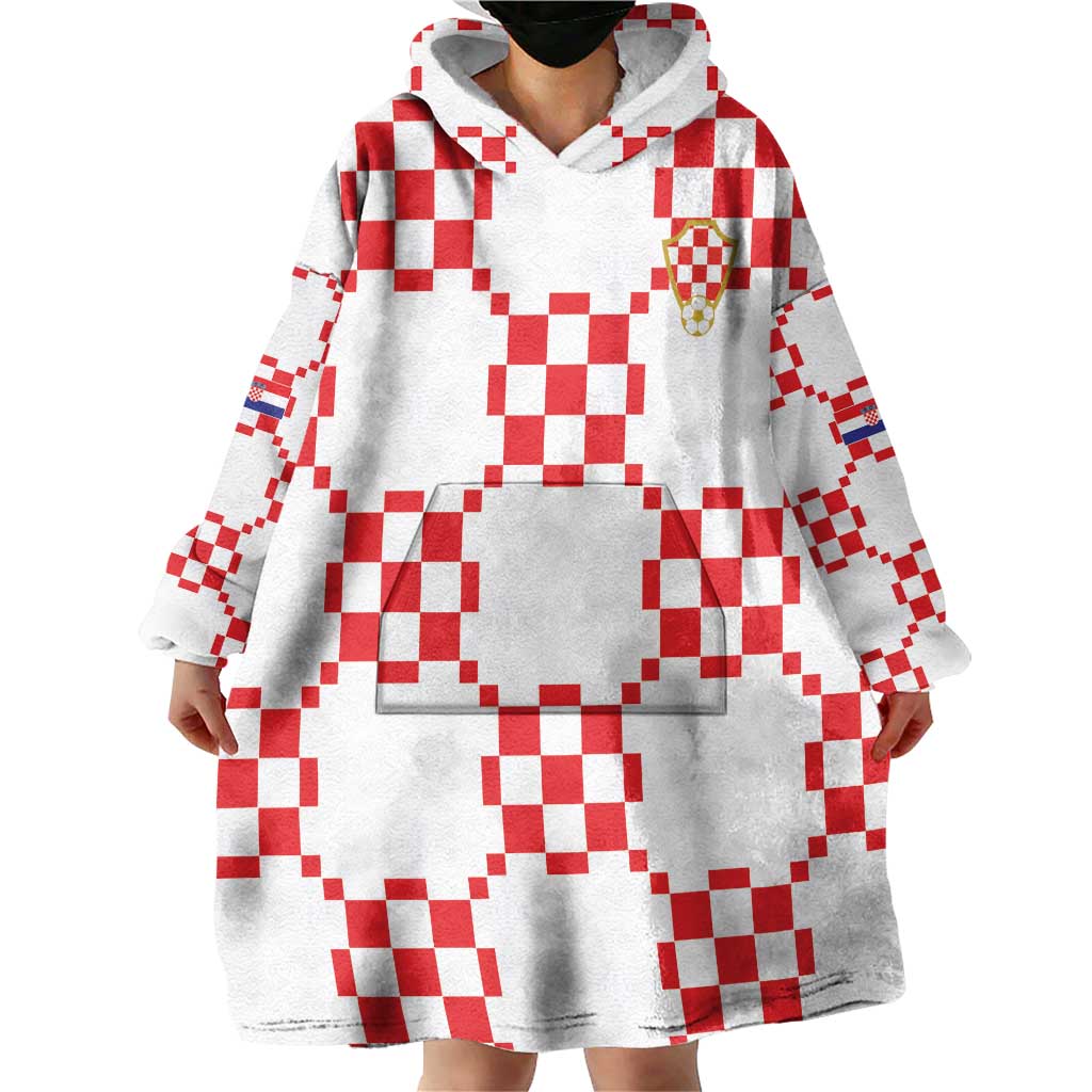 Custom World Football 2026 Croatia Wearable Blanket Hoodie Hrvatska Checkerboard Style - Wonder Print Shop