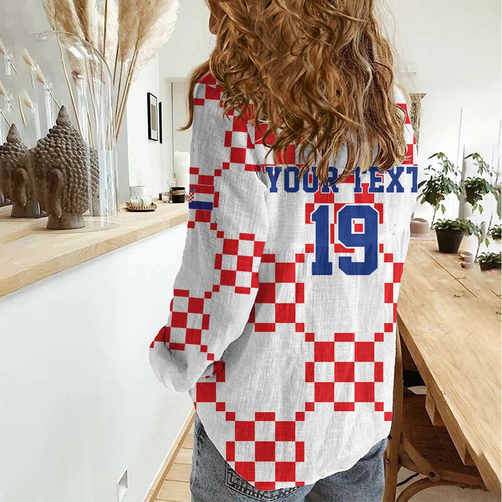 Custom World Football 2026 Croatia Women Casual Shirt Hrvatska Checkerboard Style - Wonder Print Shop