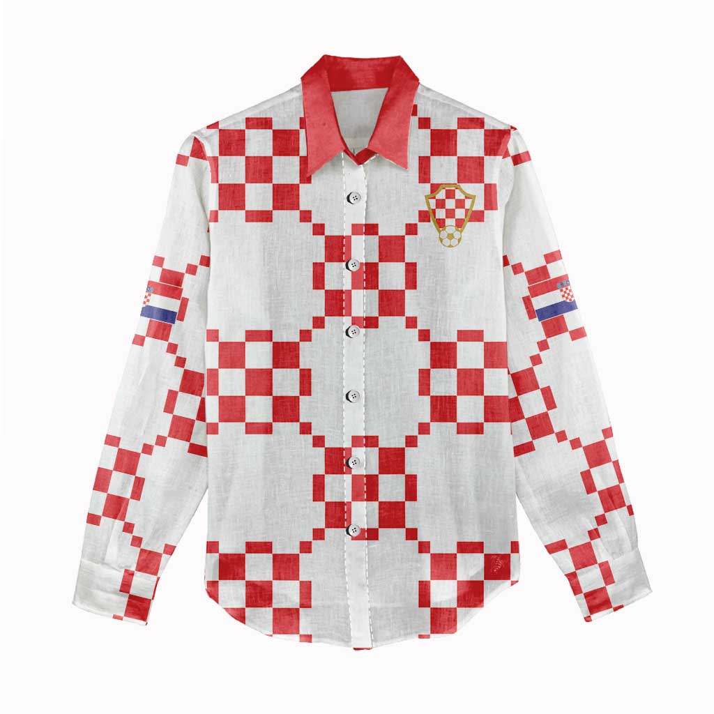 Custom World Football 2026 Croatia Women Casual Shirt Hrvatska Checkerboard Style - Wonder Print Shop