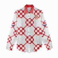Custom World Football 2026 Croatia Women Casual Shirt Hrvatska Checkerboard Style - Wonder Print Shop
