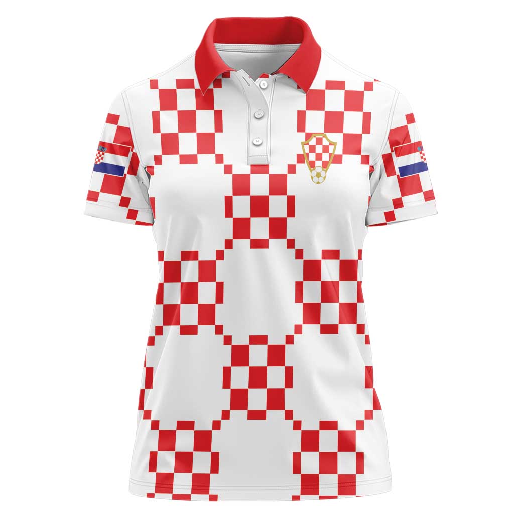 Custom World Football 2026 Croatia Women Polo Shirt Hrvatska Checkerboard Style - Wonder Print Shop