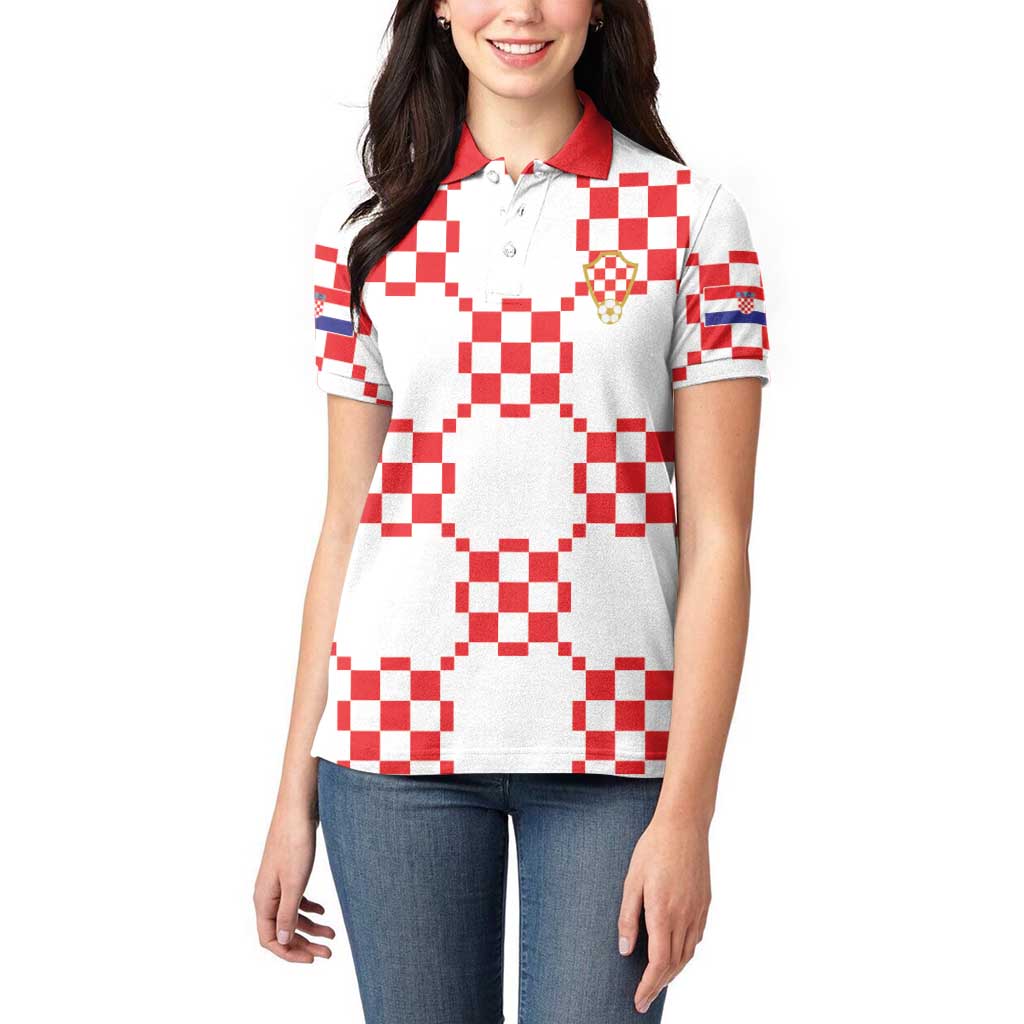 Custom World Football 2026 Croatia Women Polo Shirt Hrvatska Checkerboard Style - Wonder Print Shop