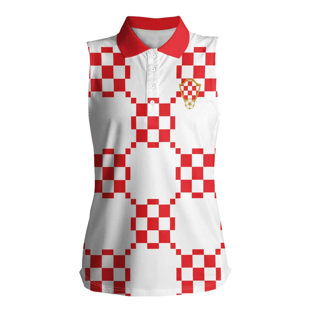Custom World Football 2026 Croatia Women Sleeveless Polo Shirt Hrvatska Checkerboard Style - Wonder Print Shop