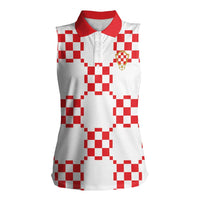 Custom World Football 2026 Croatia Women Sleeveless Polo Shirt Hrvatska Checkerboard Style - Wonder Print Shop