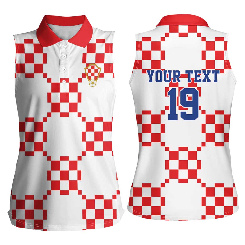 Custom World Football 2026 Croatia Women Sleeveless Polo Shirt Hrvatska Checkerboard Style - Wonder Print Shop