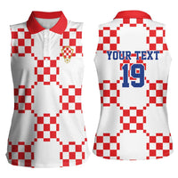 Custom World Football 2026 Croatia Women Sleeveless Polo Shirt Hrvatska Checkerboard Style - Wonder Print Shop