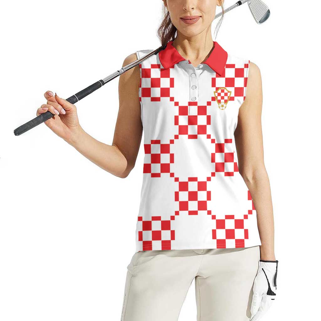 Custom World Football 2026 Croatia Women Sleeveless Polo Shirt Hrvatska Checkerboard Style - Wonder Print Shop