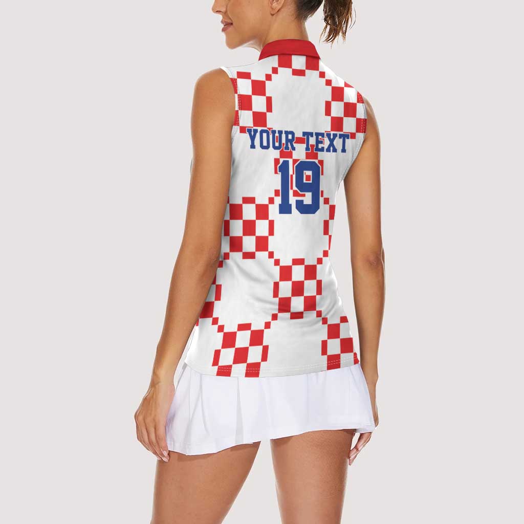 Custom World Football 2026 Croatia Women Sleeveless Polo Shirt Hrvatska Checkerboard Style - Wonder Print Shop