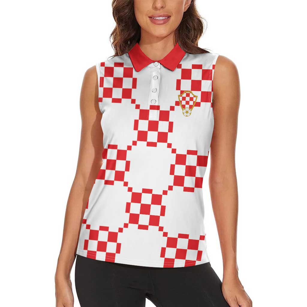 Custom World Football 2026 Croatia Women Sleeveless Polo Shirt Hrvatska Checkerboard Style - Wonder Print Shop
