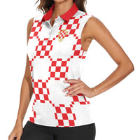 Custom World Football 2026 Croatia Women Sleeveless Polo Shirt Hrvatska Checkerboard Style - Wonder Print Shop