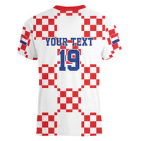 Custom World Football 2026 Croatia Women V-Neck T-Shirt Hrvatska Checkerboard Style - Wonder Print Shop