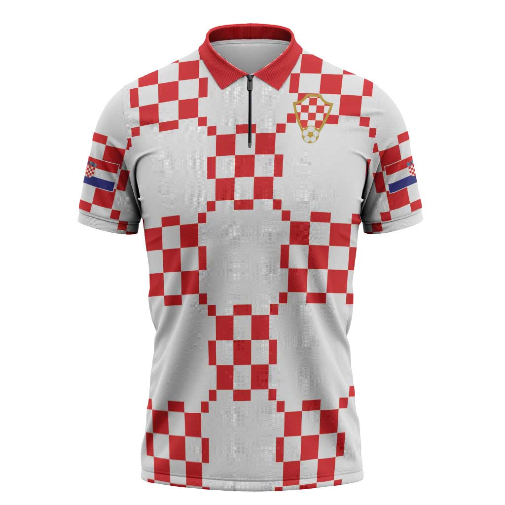 Custom World Football 2026 Croatia Zipper Polo Shirt Hrvatska Checkerboard Style - Wonder Print Shop