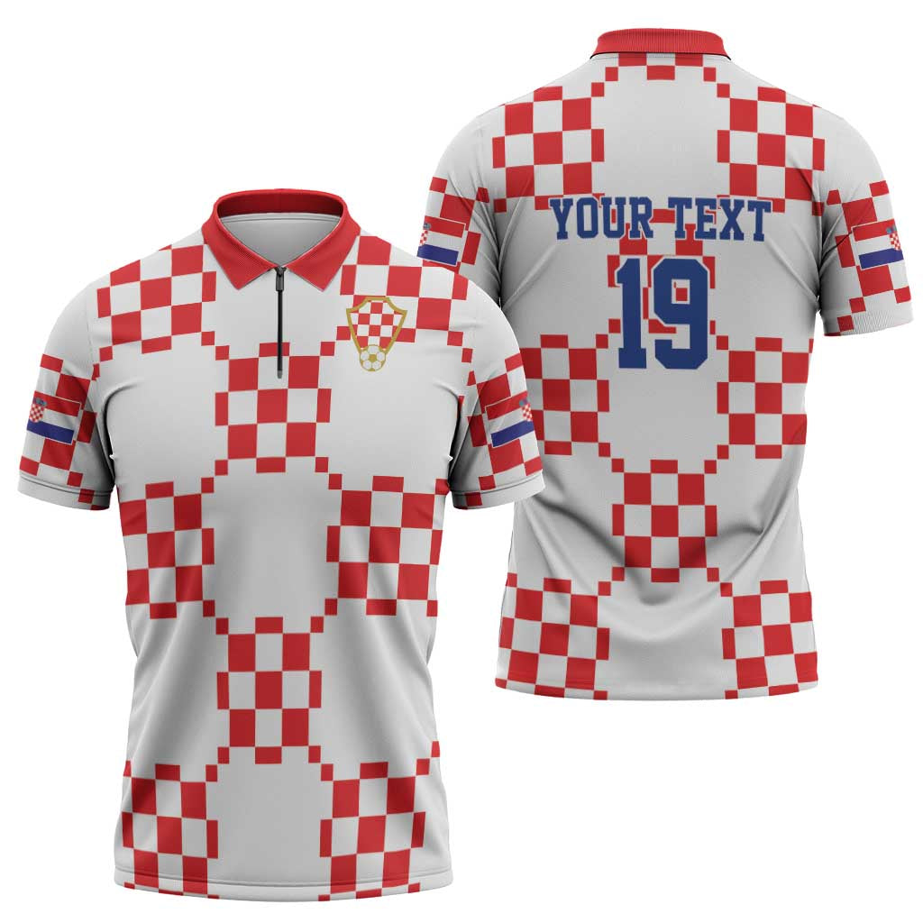 Custom World Football 2026 Croatia Zipper Polo Shirt Hrvatska Checkerboard Style - Wonder Print Shop