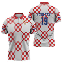 Custom World Football 2026 Croatia Zipper Polo Shirt Hrvatska Checkerboard Style - Wonder Print Shop
