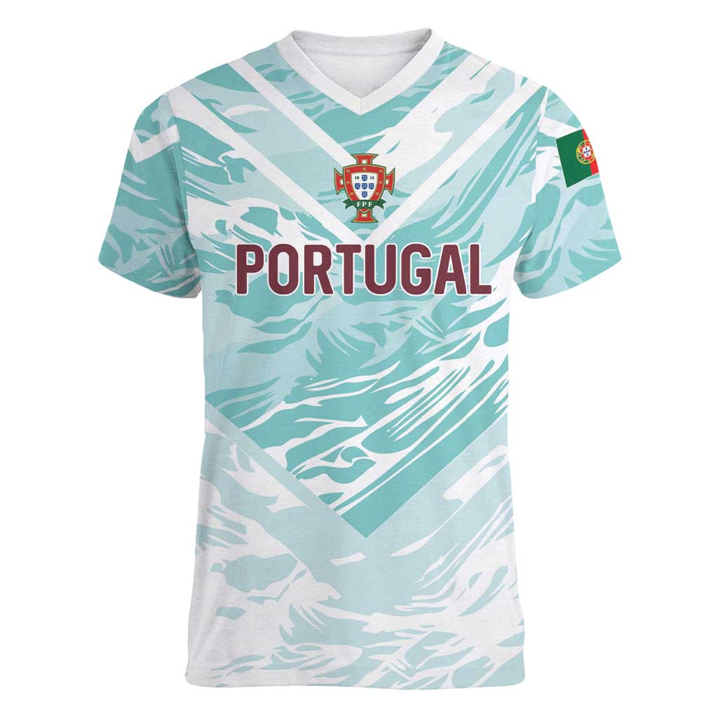Custom World Football 2026 Portugal Women V-Neck T-Shirt Luso Spirit Football Force