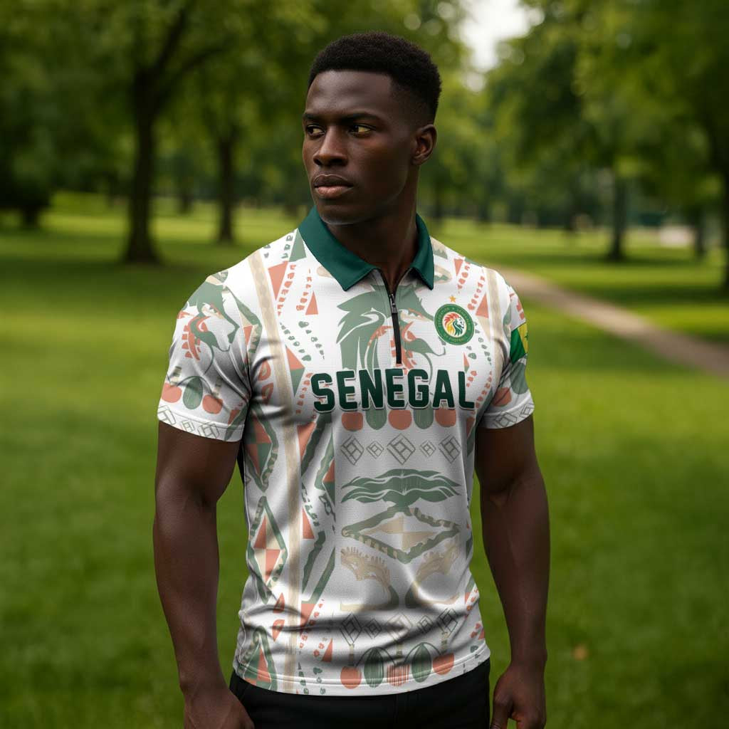 Custom World Football 2026 Senegal Zipper Polo Shirt Lions of Teranga Spirit