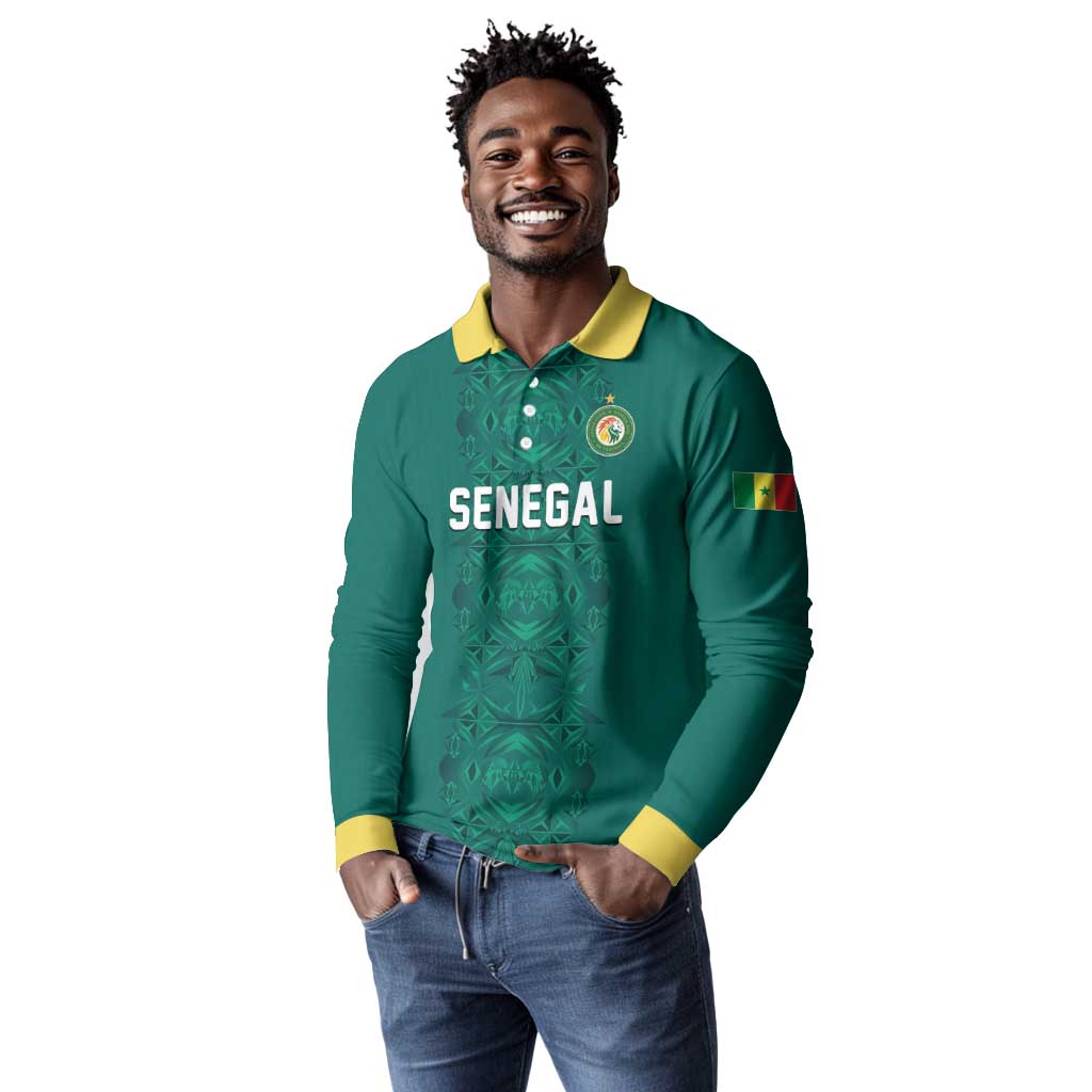 Custom World Football 2026 Senegal Long Sleeve Polo Shirt Pride of the African Lions