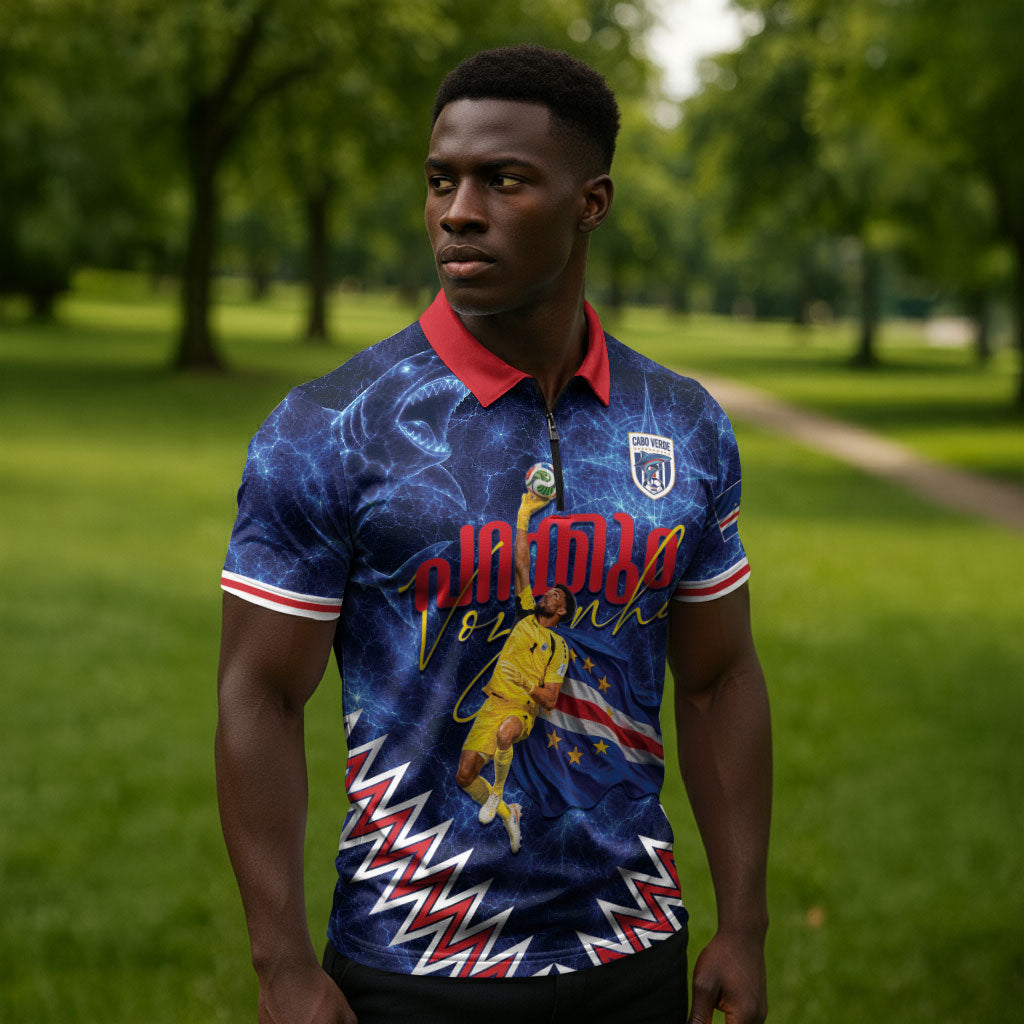 Cabo Verde Goalkeeper Vozinha Zipper Polo Shirt The Blue Wall Legend Glory