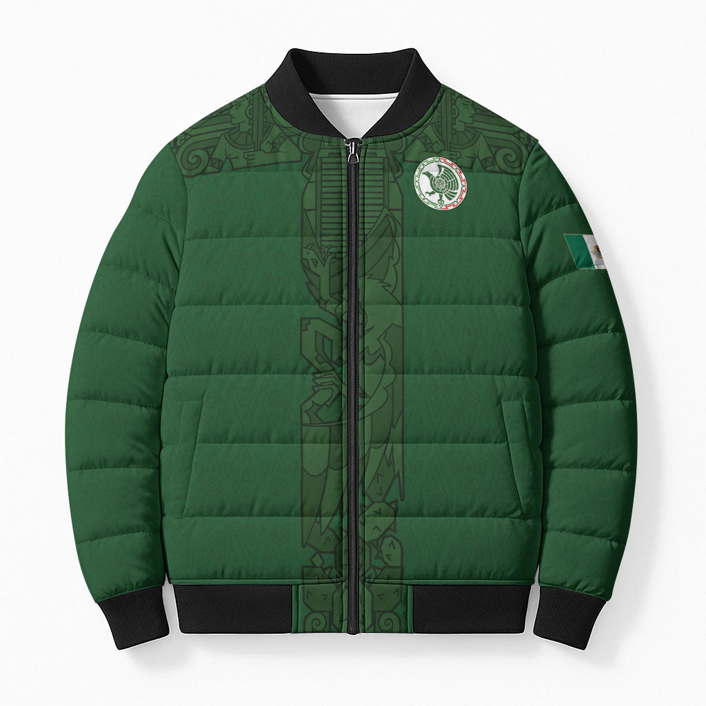 Mis Raices Mexico Football Custom Bomber Puffer Jacket Aztec Calendar Line Art
