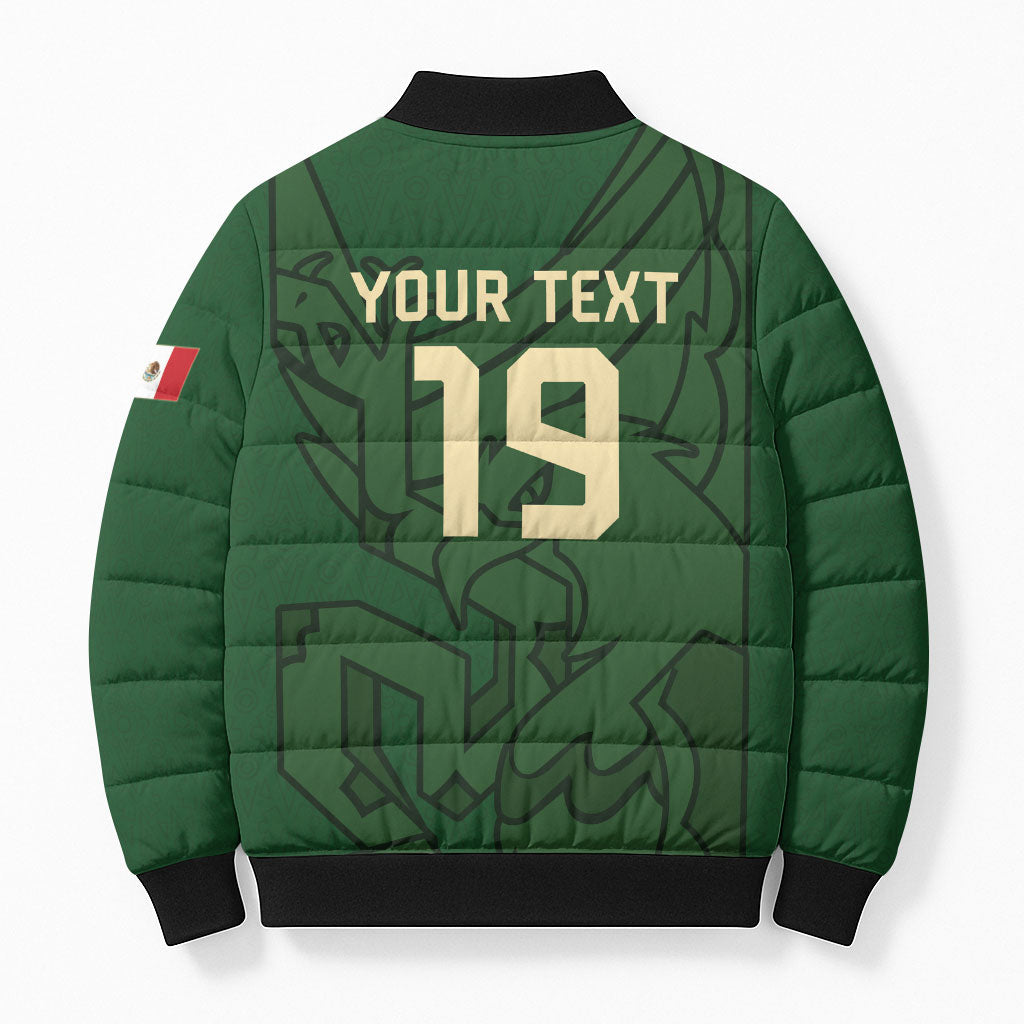 Mis Raices Mexico Football Custom Bomber Puffer Jacket Aztec Calendar Line Art