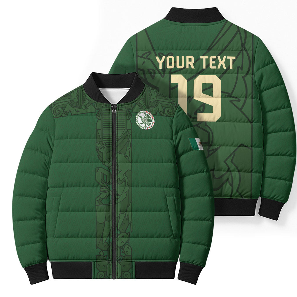 Mis Raices Mexico Football Custom Bomber Puffer Jacket Aztec Calendar Line Art