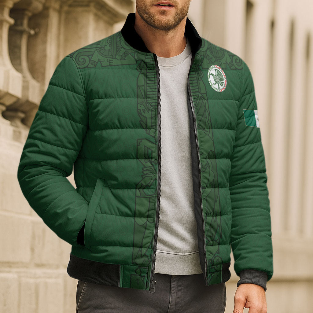 Mis Raices Mexico Football Custom Bomber Puffer Jacket Aztec Calendar Line Art