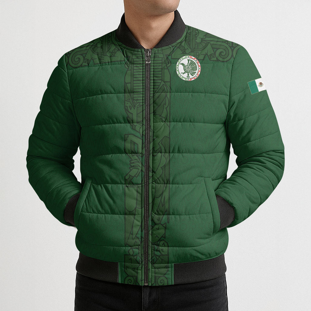 Mis Raices Mexico Football Custom Bomber Puffer Jacket Aztec Calendar Line Art