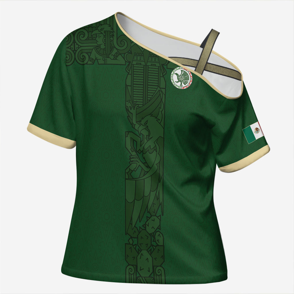 Mis Raices Mexico Football Custom Cross Shoulder Shirt Aztec Calendar Line Art