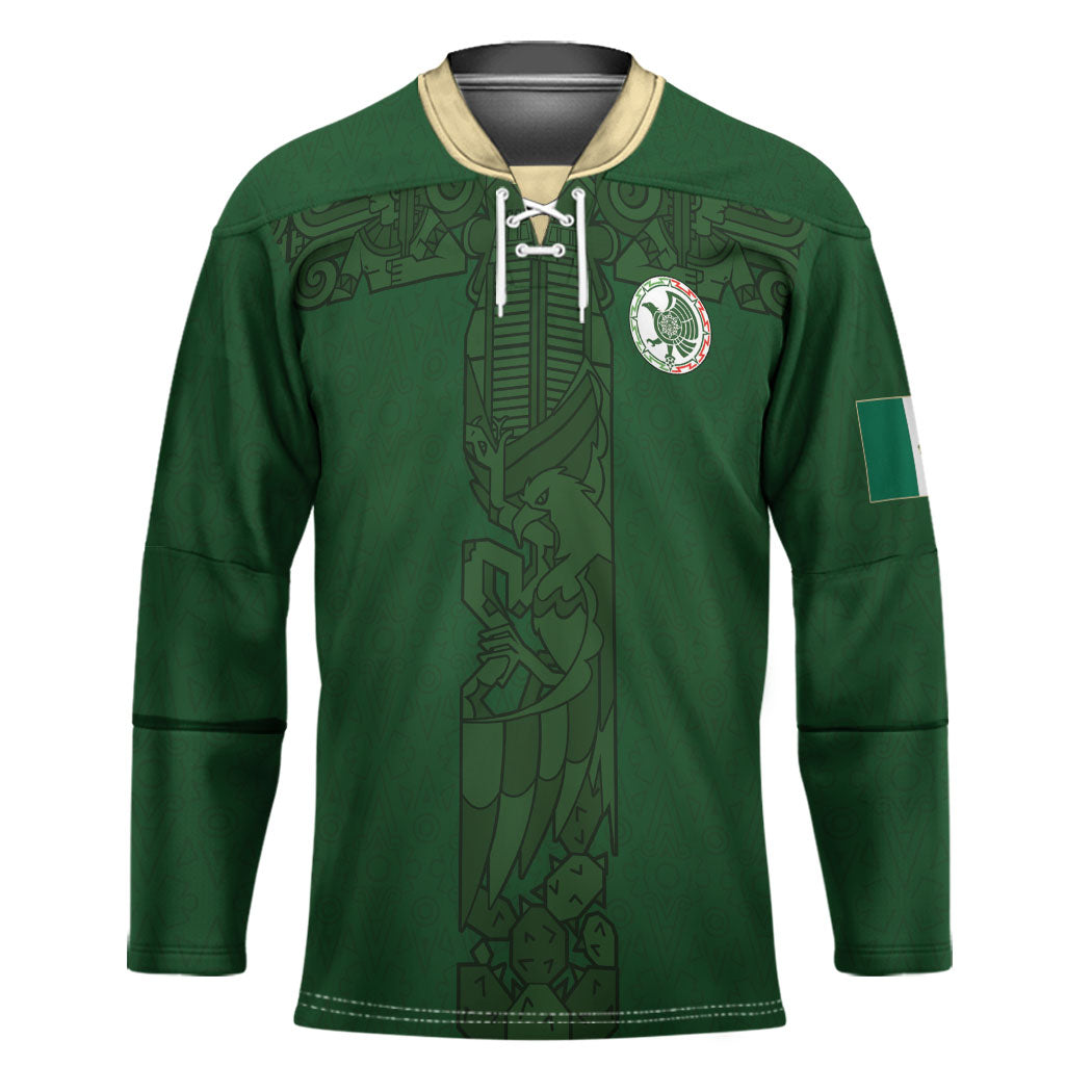 Mis Raices Mexico Football Custom Hockey Jersey Aztec Calendar Line Art