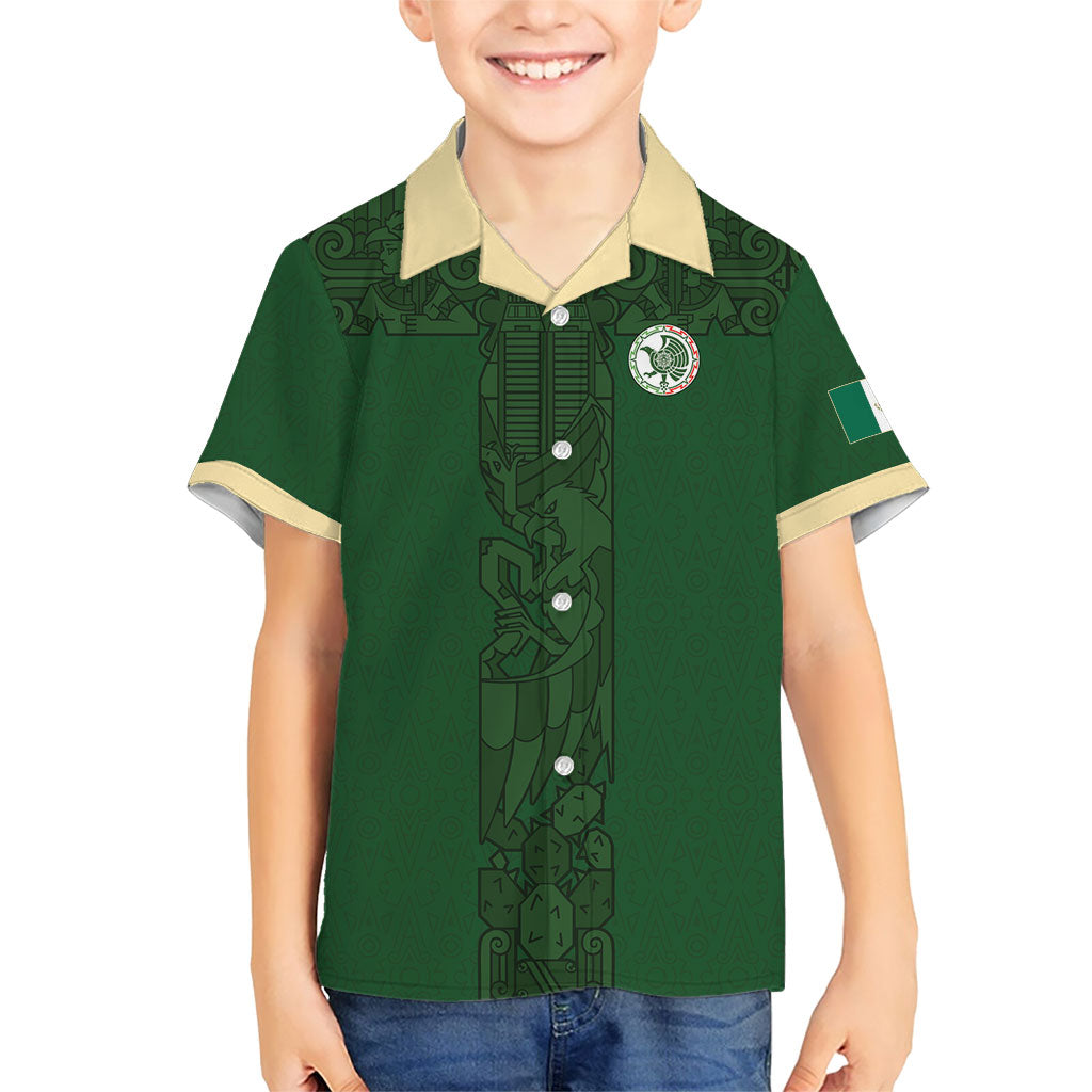 Mis Raices Mexico Football Custom Kid Hawaiian Shirt Aztec Calendar Line Art