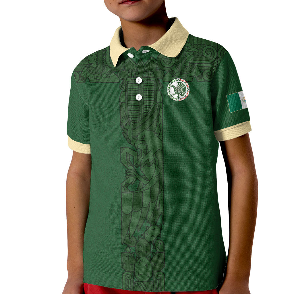 Mis Raices Mexico Football Custom Kid Polo Shirt Aztec Calendar Line Art