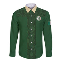Mis Raices Mexico Football Custom Long Sleeve Button Shirt Aztec Calendar Line Art